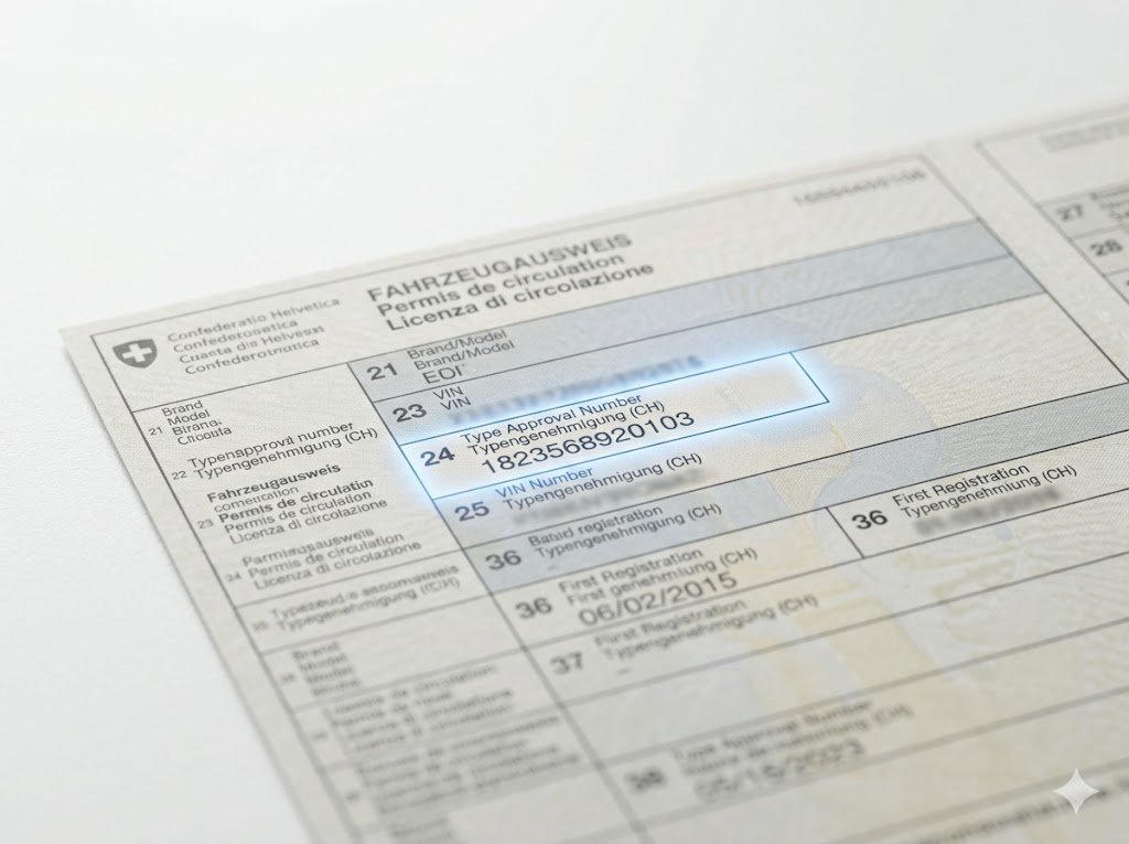 Carte grise suisse — case 24 numéro de réception par type